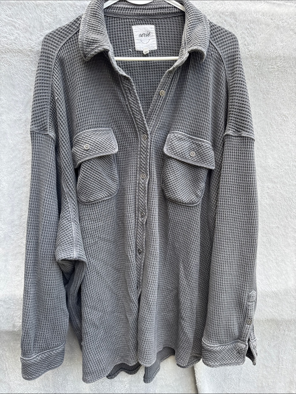 aerie Gray Waffle Knit oversized Button-Front Shirt Jacket size XL